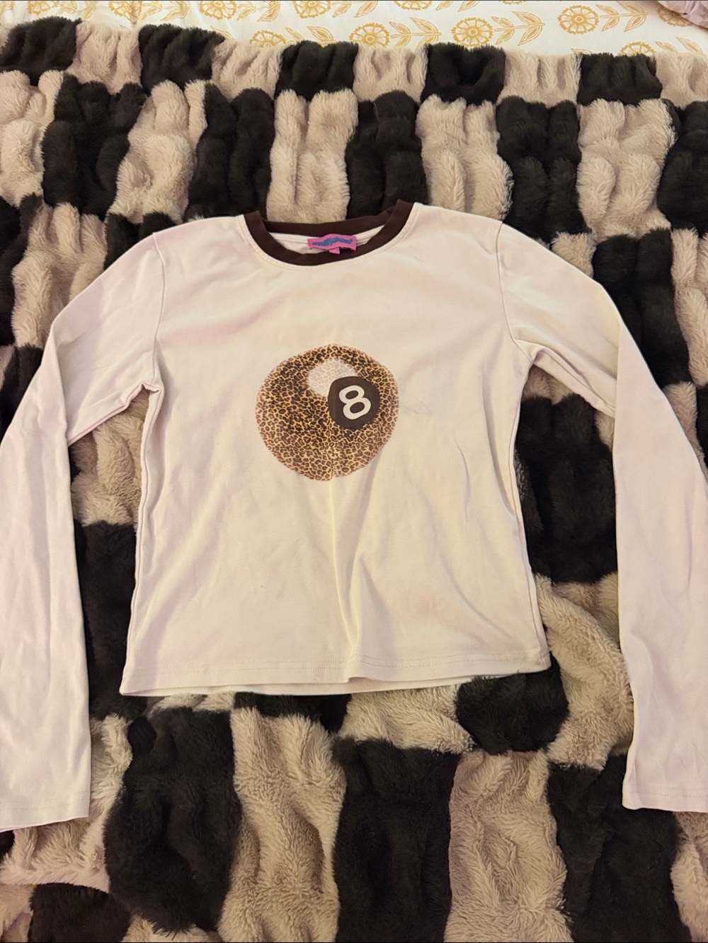Edikted Pink Long-Sleeve Tee with Leopard 8-Ball Graphic